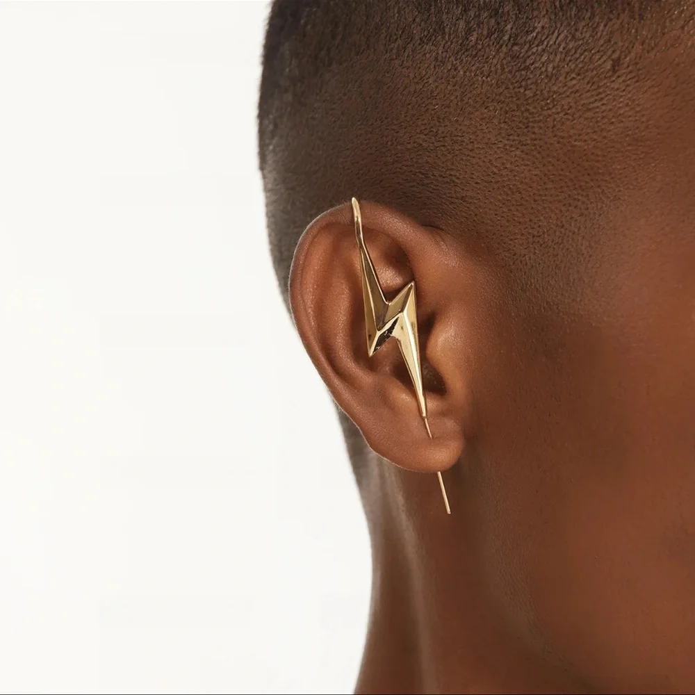 Gold Lightning Bolt Earring Oreylo NWT ear cuff helix hook - Picture 4 of 6